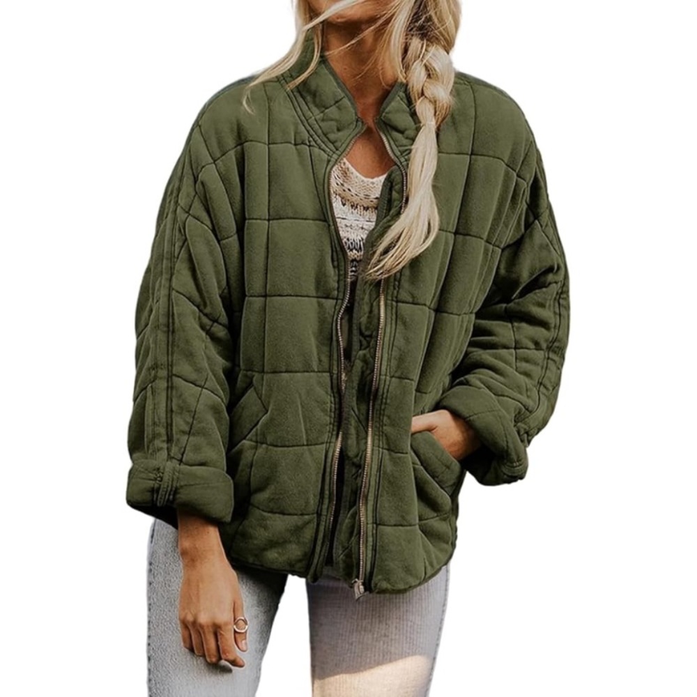 Forever 21 Quilted Zip Up Green Oversized Jacket Women’s Size Medium